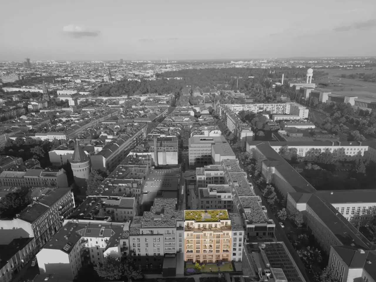 Visualisierung des neugestalteten Bockbrauerei-Quartiers mit Wohn- und Bürobauten